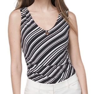 White House Black Market Striped Sleeveless V-Neck White and Black Tank Top